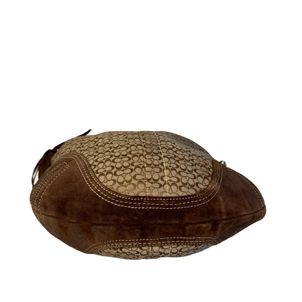 Vintage Coach Signature Print Micro Monogram C Brown Suede & Leather Hobo #2158_5